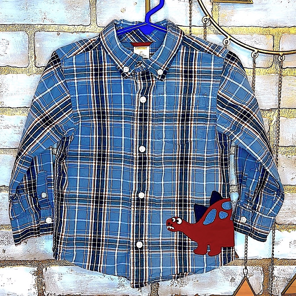Gymboree Blue Dinosaur Plaid Button Down Long Sleeved Shirt, Toddler Size 2T. - Picture 7 of 9